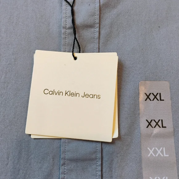 NWT 2XL Calvin Klein Jeans Long Sleeve Button Up Stretch Oxford Shirt Blue NEW - Picture 3 of 9